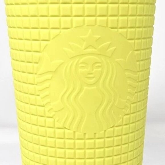 Starbucks 2023 Meadow Yellow Soft Touch Grid Tumbler Cold Cup 24 oz - Picture 2 of 4